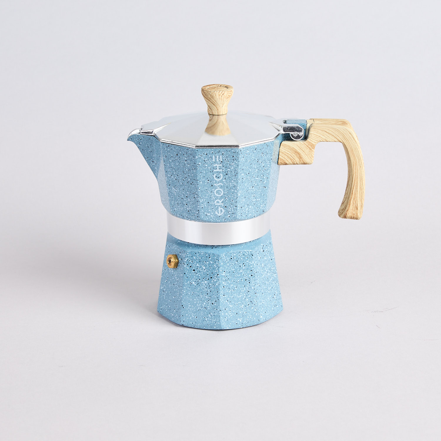 Blauer Moka Pot von Grosche fuer drei espressi